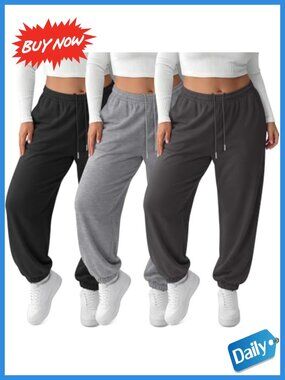 Plus Size Joggers Lounge Pants Sweatpants with Pockets 3 Pack